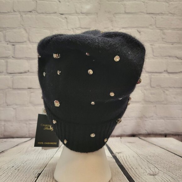 Charter Club Cashmere Embellished Cuffed Beanie- Black main image 4
